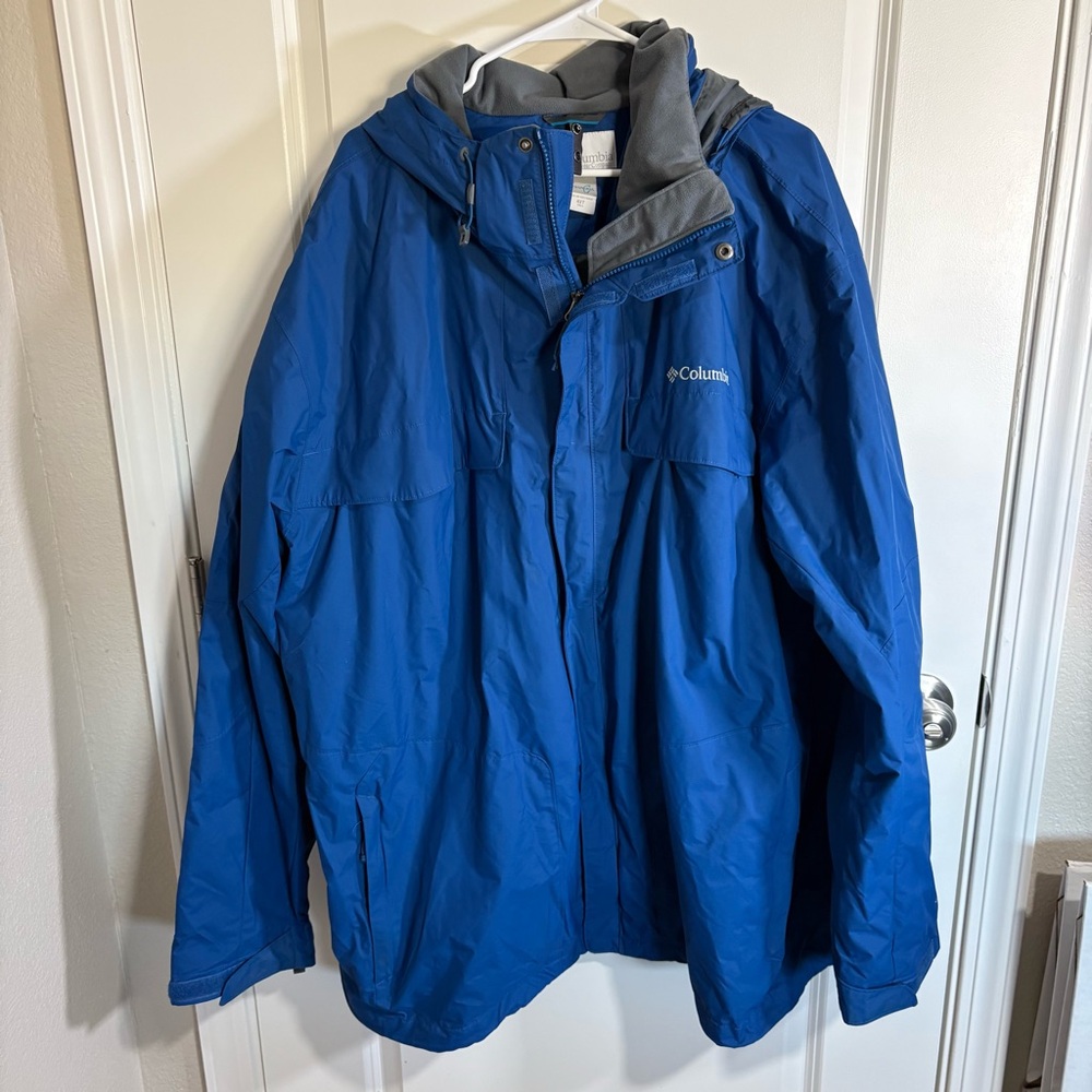 Columbia Blue and Gray Hooded Outer Shell Jacket